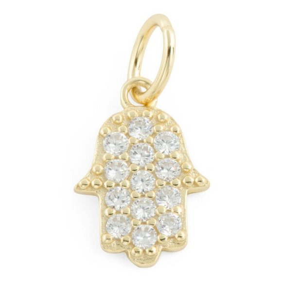 COTE D ARGENT 14k Gold Plated Sterling Silver Cz Hamsa Charm New Palm Hand - Picture 4 of 4